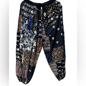 Navy #7 NWT 100% rayon patchwork jogger bottom pants